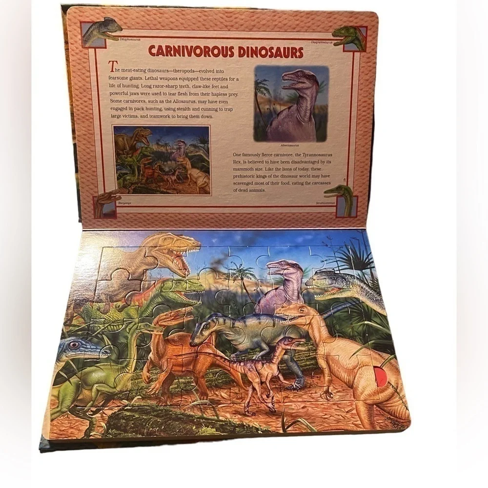 Dinosaur puzzle book & dinosaur figures bundle